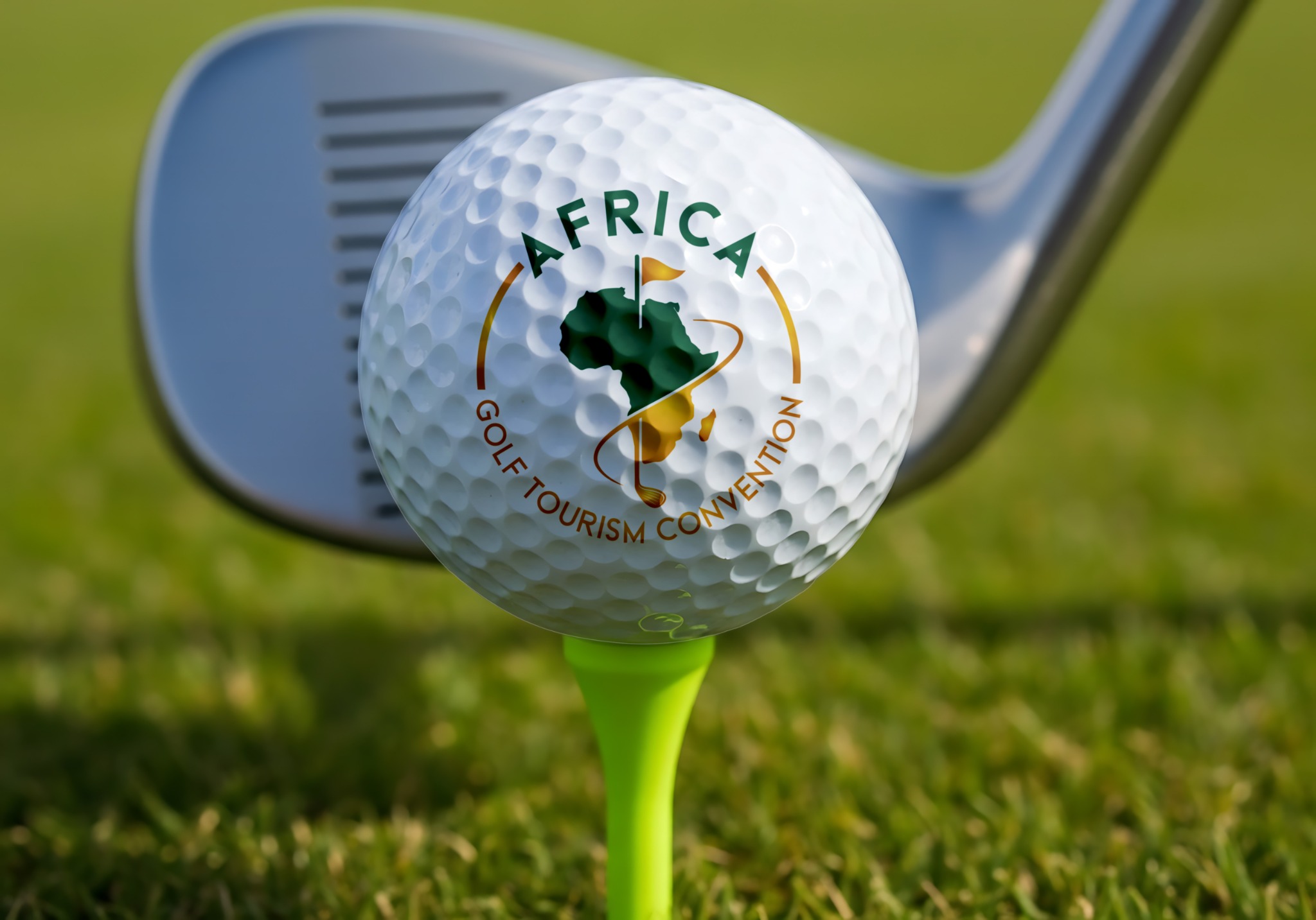 Golf ball featuring Africa Golf Tourism Convention branding